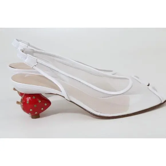 Vintage RAMON TENZA Strawberry Heels White Mesh Slingback Pumps Designer 6.5 M - Picture 4 of 14